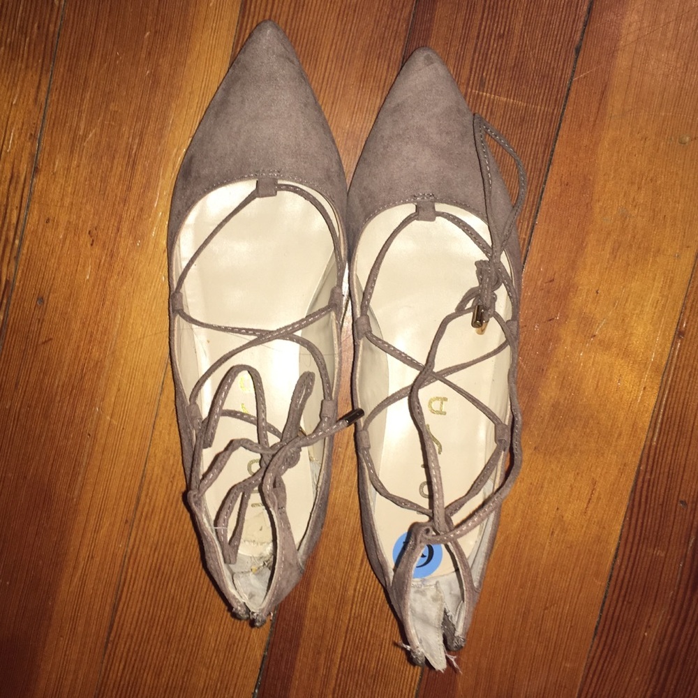 Tan faux suede lace up flats